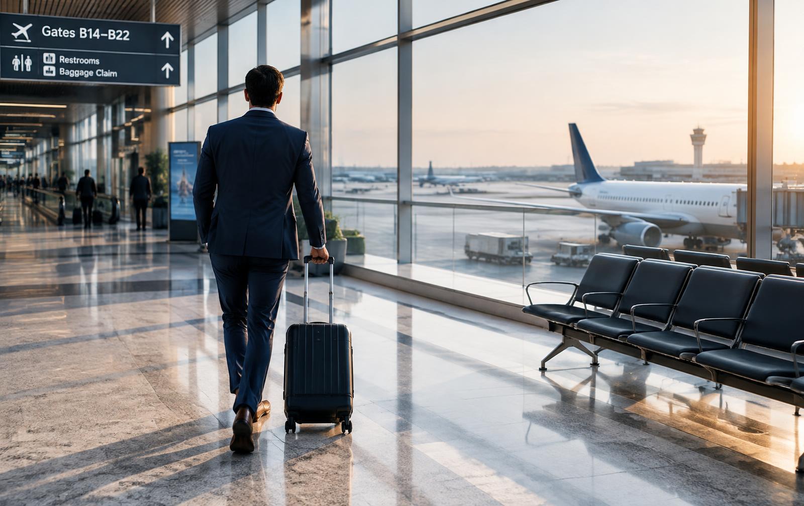 Business traveller in an airport terminal